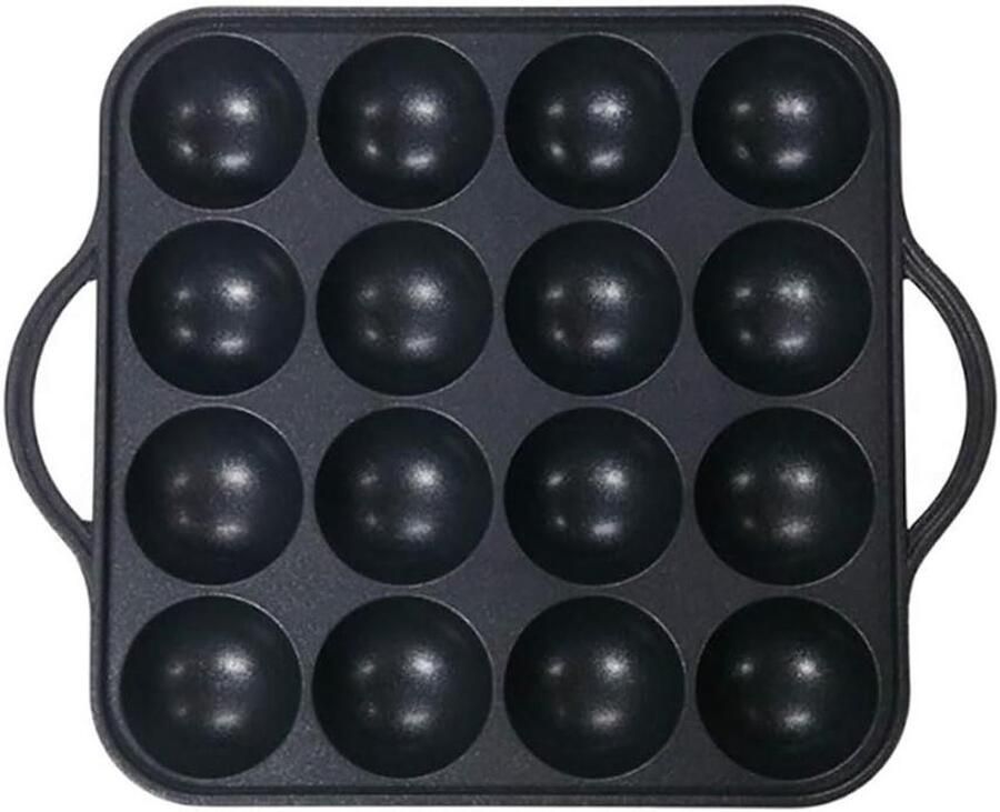 Takoyaki Maker Pan Octopus Ball Pan Thuis Snacks Maken 16-Gaten Ontwerp 7.75 x 7.75 Inch Zwart