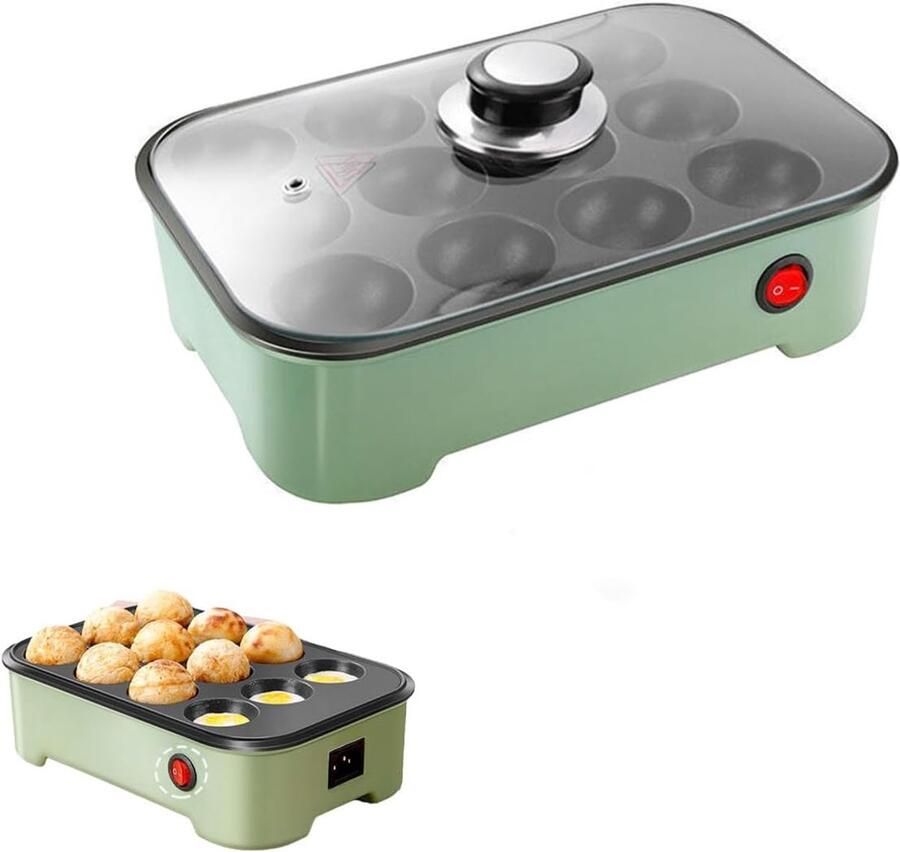 Takoyaki Maker Pannenkoekbal Machine Snacks Maken Intelligente Temperatuurregeling 12 Gaten Groen