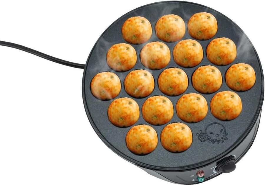 Takoyaki Maker Poffertjespan Snacks Maken 18 Gaten 750 Watt Zwart