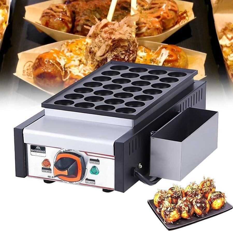 Takoyaki Maker Snack Pan Snacks Maken 28 Ballen Tegelijk 50-300°C Zilver