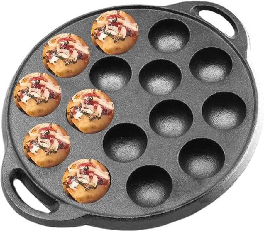 Takoyaki Pan 9 Gietijzeren Bakplaat met 15 Mallen voor Octopus Ballen