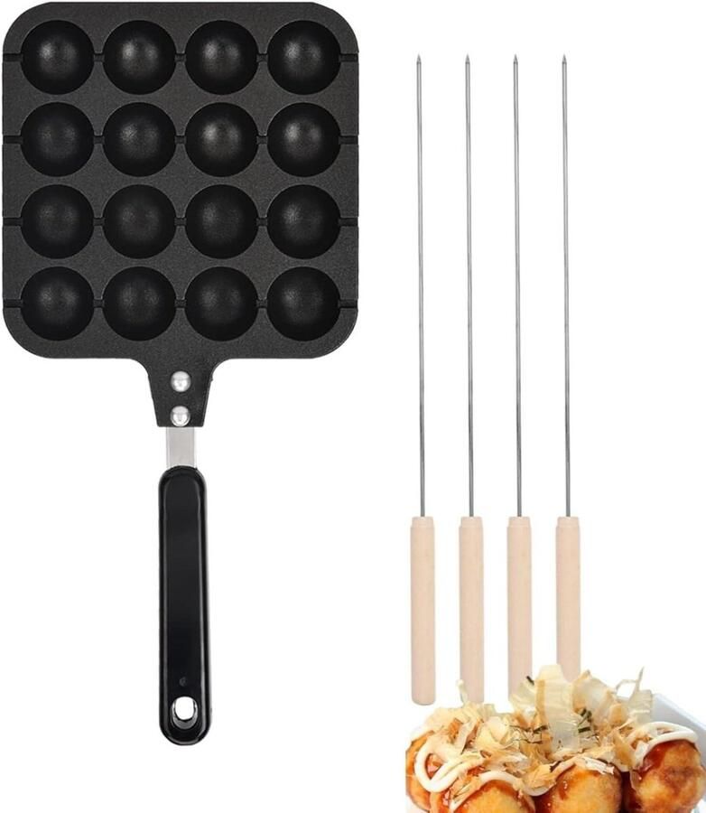 Takoyaki Pan Aebleskiver Pan Pannenkoeken Bakken Gegoten Aluminium 20 Ballen Zwart