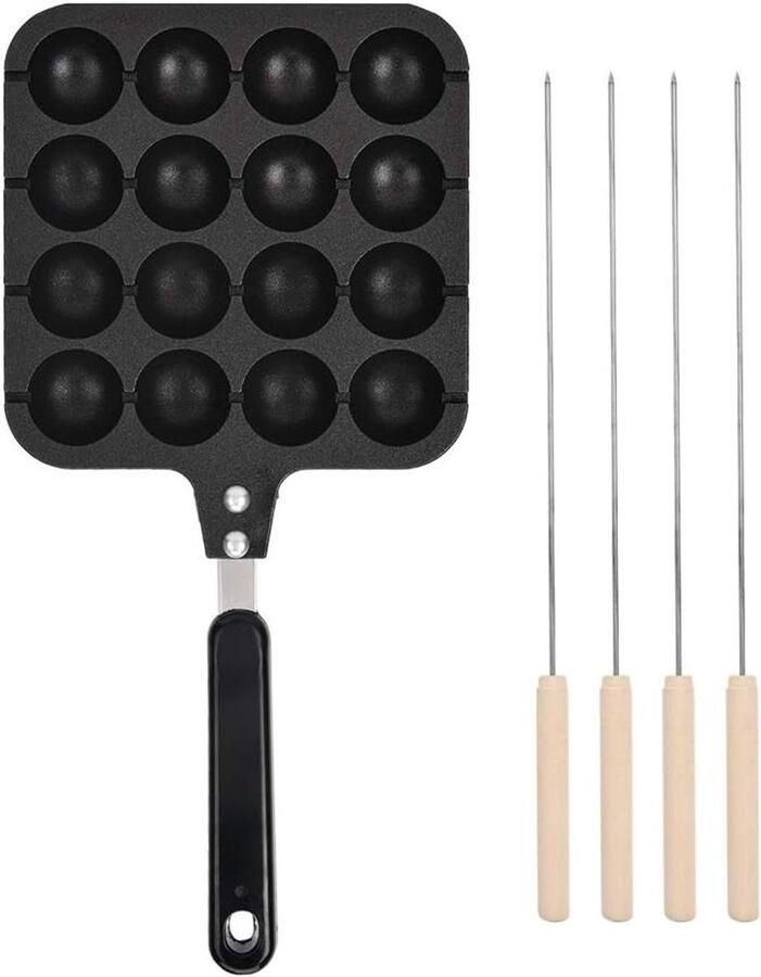 Takoyaki Pan Bakplaat Snacks Maken Antiaanbaklaag 16 Gaten Zwart