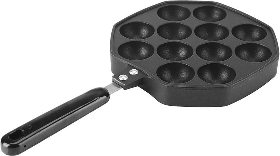 Takoyaki grillpan Octopusbal pan Snacks maken 12 holtes antiaanbaklaag 35 x 19 cm Zwart