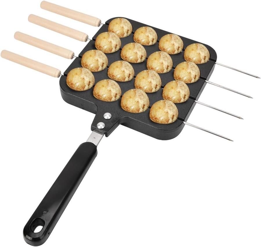 Takoyaki Pan met 16 Gaten Poffertjespan Non-stick voor Octopusballetjes + 4 Baknaalden