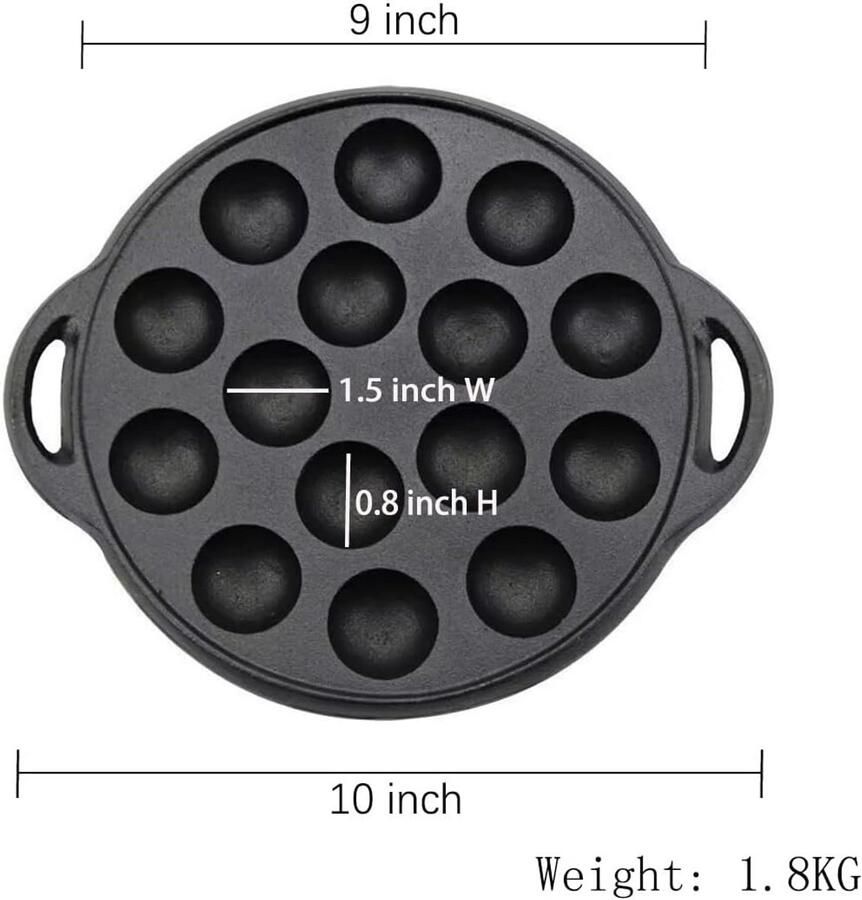 Takoyaki Pan Octopus Ball Maker Japanse Snacks Maken 15 Gaten Gietijzer 9 Inch Diameter Zwart