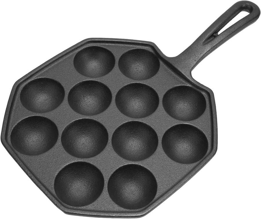 Takoyaki Pan Gietijzer Octopusballetjes Pan Snacks Maken 12 Rooster Ontwerp 18 cm Diameter Zwart