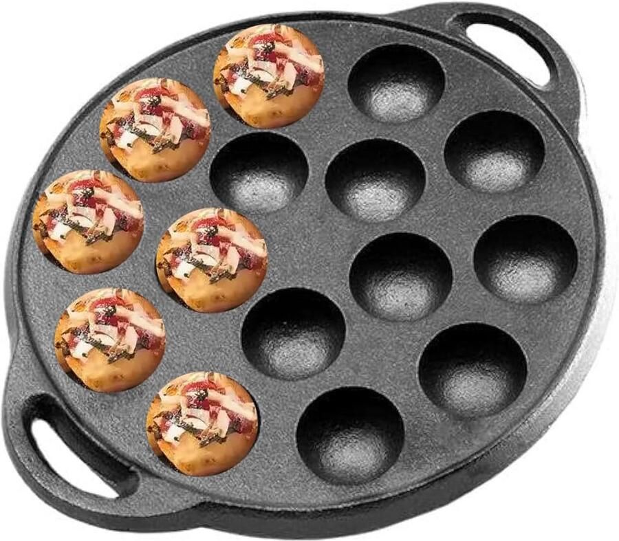 Takoyaki Pan Octopus Ballen Maker Snacks Maken Gietijzeren Bakplaat 15 Vormen Zwart