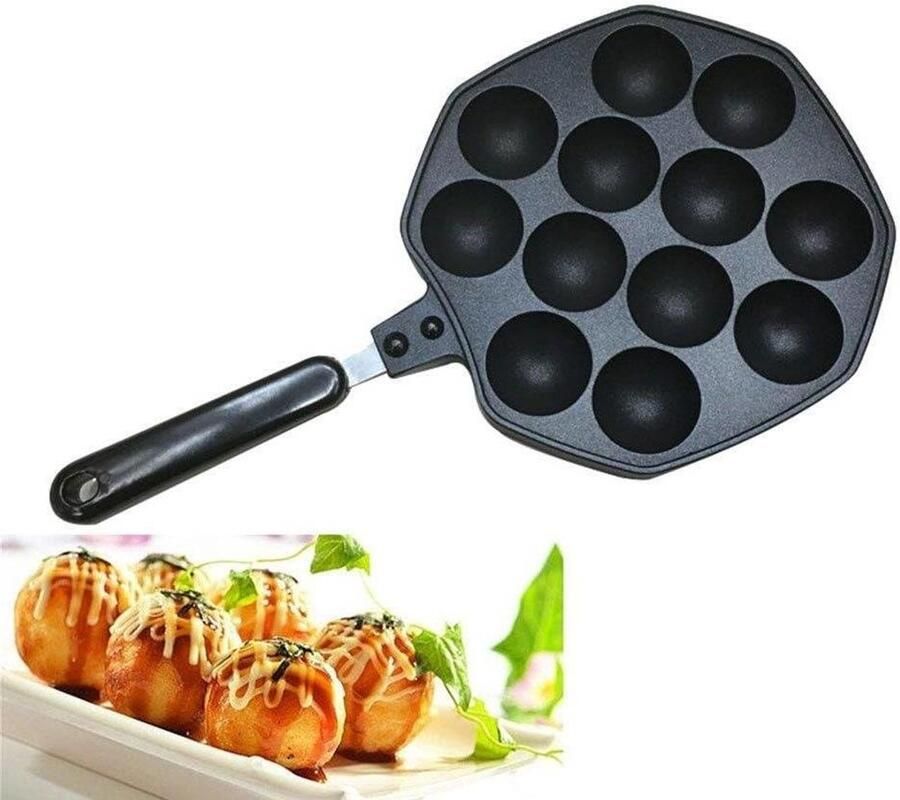 Takoyaki Pan Octopus Ballen Pan DIY Keuken Snacks Nonstick Gegoten Aluminium 12 Ballen Zwart