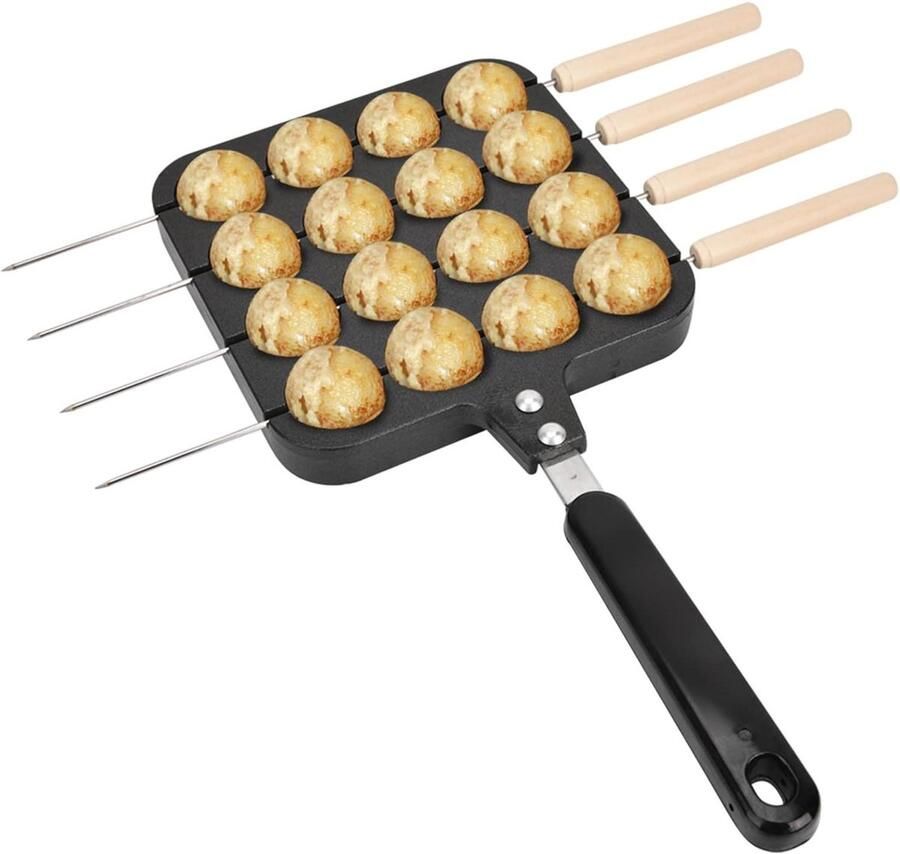 Takoyaki Pan Octopus Balls Maker Snacks Maken 16 Gaten 32.5 cm Zwart