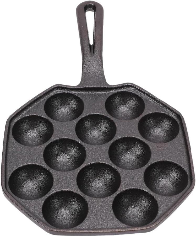 Gietijzeren Takoyaki Pan Octopusbal Maker Hapjes Maken 12 Gaten 16.5x27.5cm Zwart