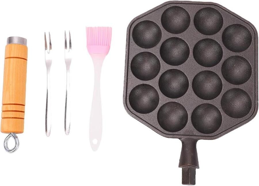 Takoyaki Pan Octopusballetjesmaker Japanse Snacks Maken 14 Gaten Gietijzer 17 cm Diameter Zwart