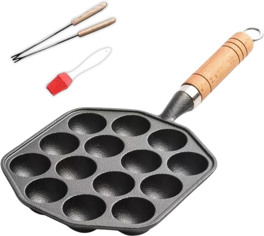 Takoyaki Pan Poffertjes Maker Japanse Snacks Maken 14 Gaten Anti-aanbak Complete Set Zwart