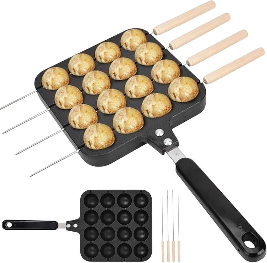Takoyaki Pan Poffertjes Pan Snacks Maken 16 Gaten Ontwerp 33 x 16.5 cm Zwart