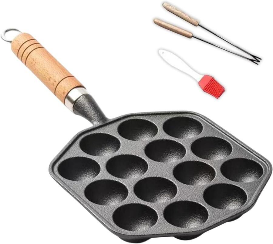 Takoyaki Pan Poffertjes Pan Snacks Maken 14 Gaten 1 set Zwart