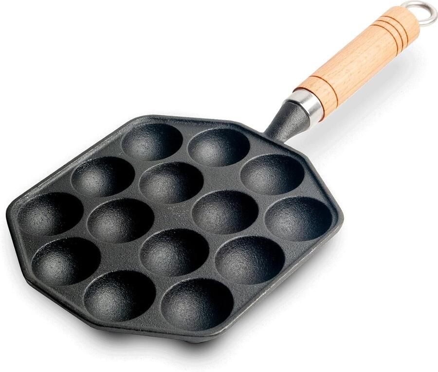Takoyaki Pan Poffertjesmaker Grill Japanse Snacks Maken 14 Holtes Gietijzer 27.5 x 18 cm Zwart