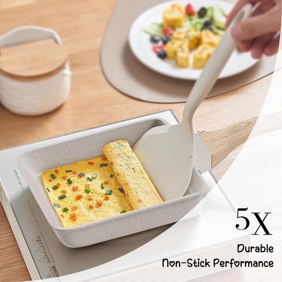 Tamagoyaki Omeletpan Japanse Omeletpan Eierpan Ontbijt Maken Granieten Antiaanbaklaag 12 Liter Beige