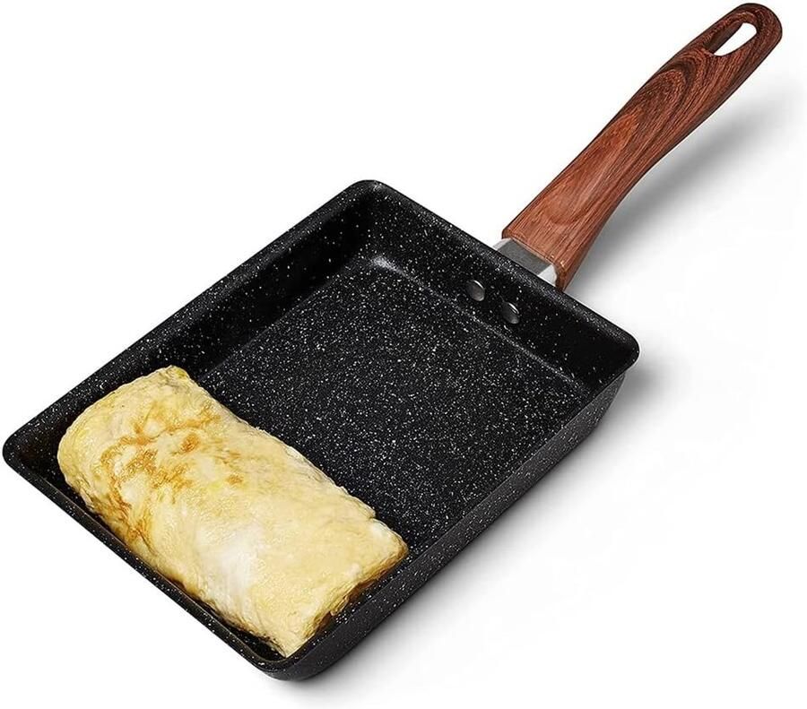 Tamagoyaki Pan Japanse Koekenpan Ontbijt Maken Gebogen Rand Ontwerp 18 x 15cm Zwart - Foto 2