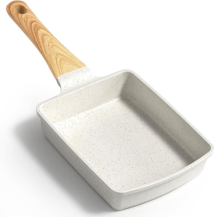Tamagoyaki Pan Japanse Omelet Pan Ontbijt Bakken Granieten Anti-aanbaklaag 18 x 13 cm Wit