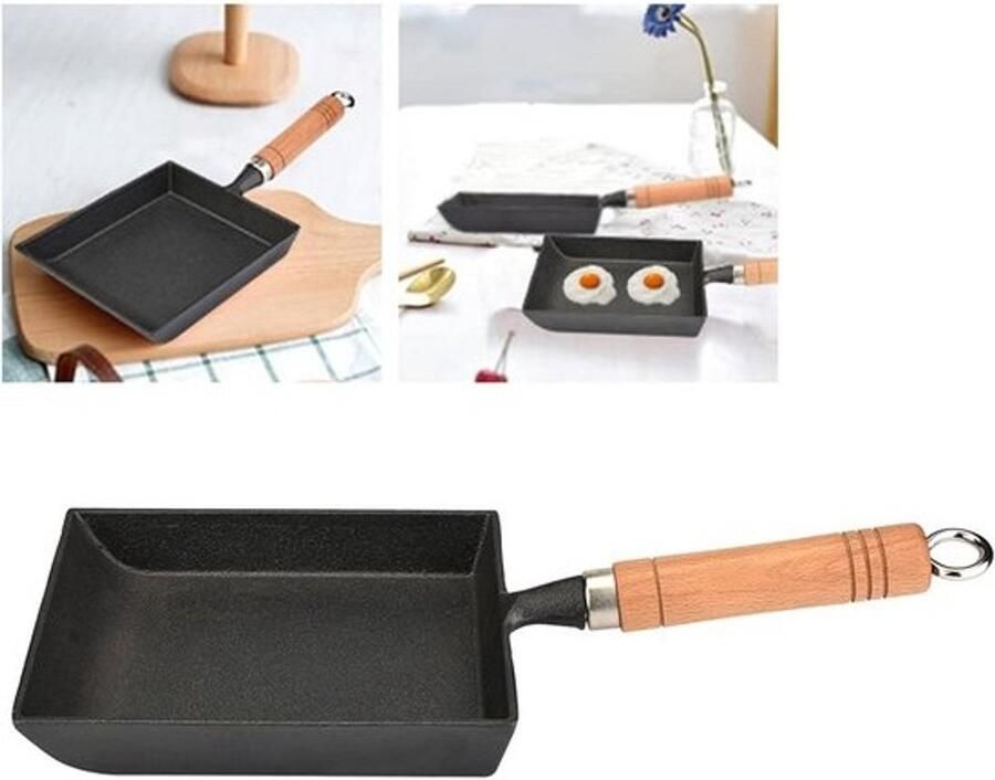 Tamagoyaki Pan Japanse omeletpan Mini koekenpan Ontbijt Bereiden Gietijzeren constructie 37 x 15.5 cm Zwart