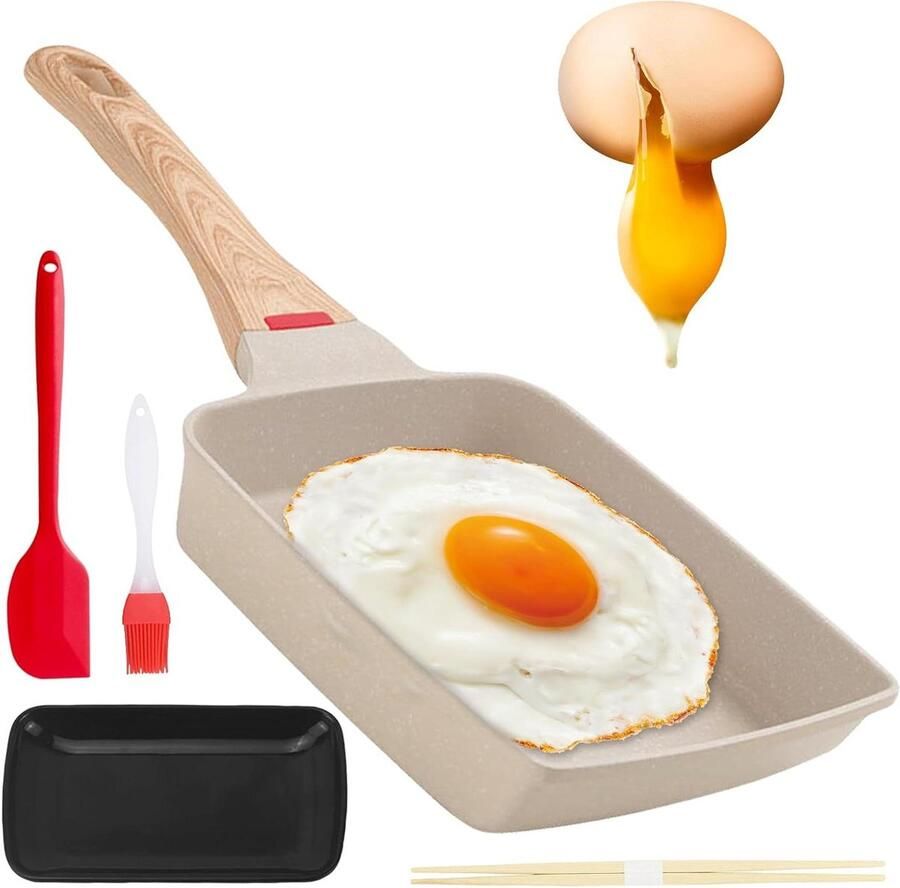 Tamagoyaki Pan Japanse omeletpan Ontbijt Bereiden Antiaanbaklaag 30 x 20 x 3 cm Zwart