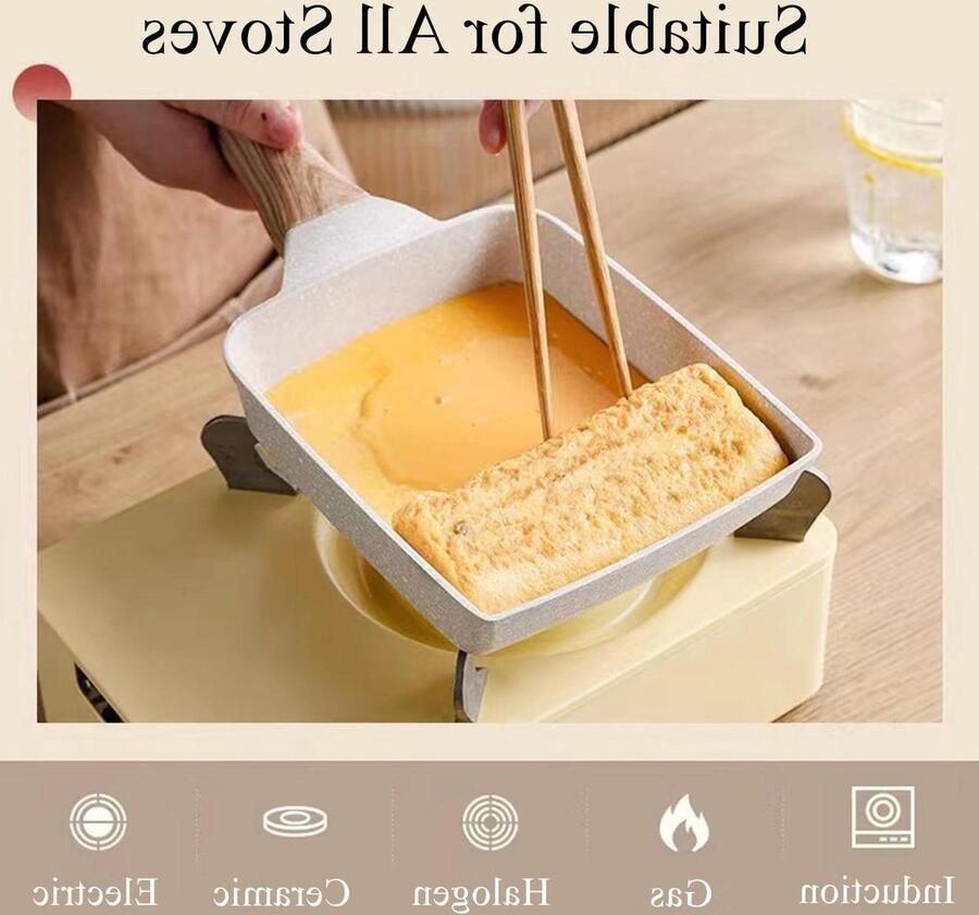 Tamagoyaki pan Japanse omeletpan Ontbijt maken Antiaanbak granietlaag 18 x 15 cm Wit