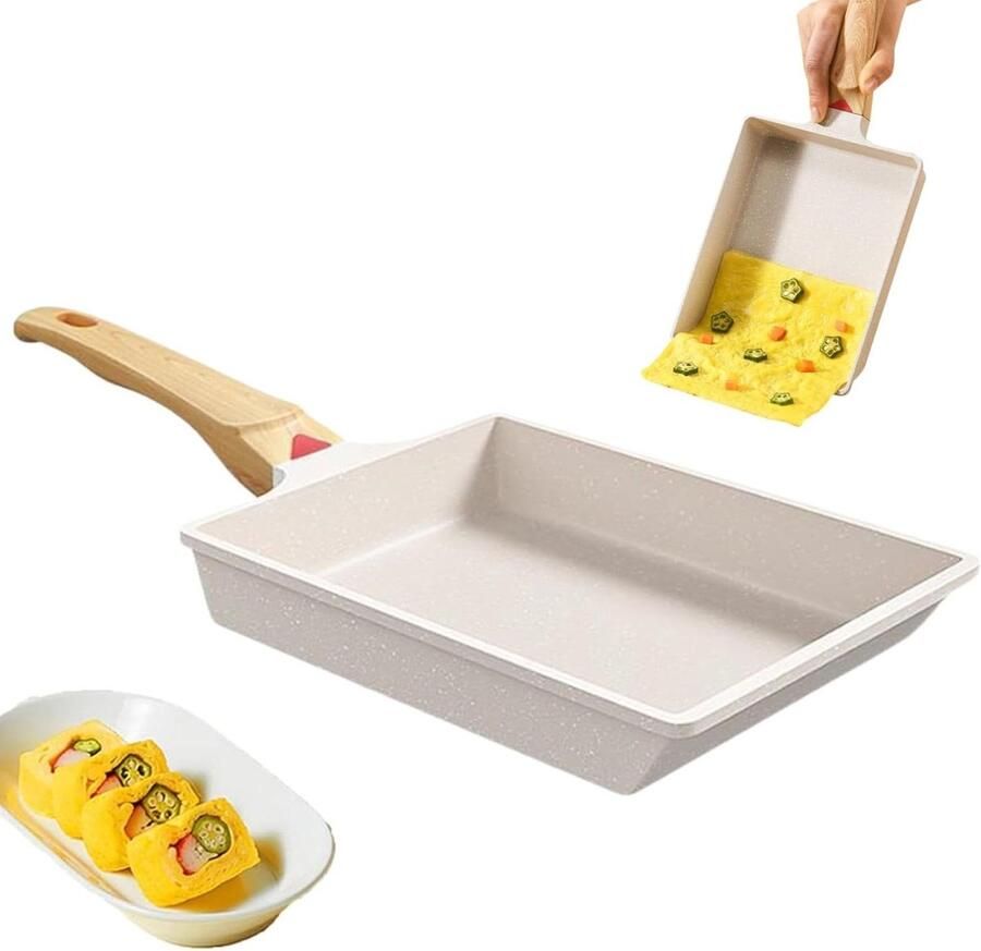 Tamagoyaki Pan Japanse Omeletpan Vierkant Ontbijt Maken Niet-stick Coating 19 x 16 cm Wit