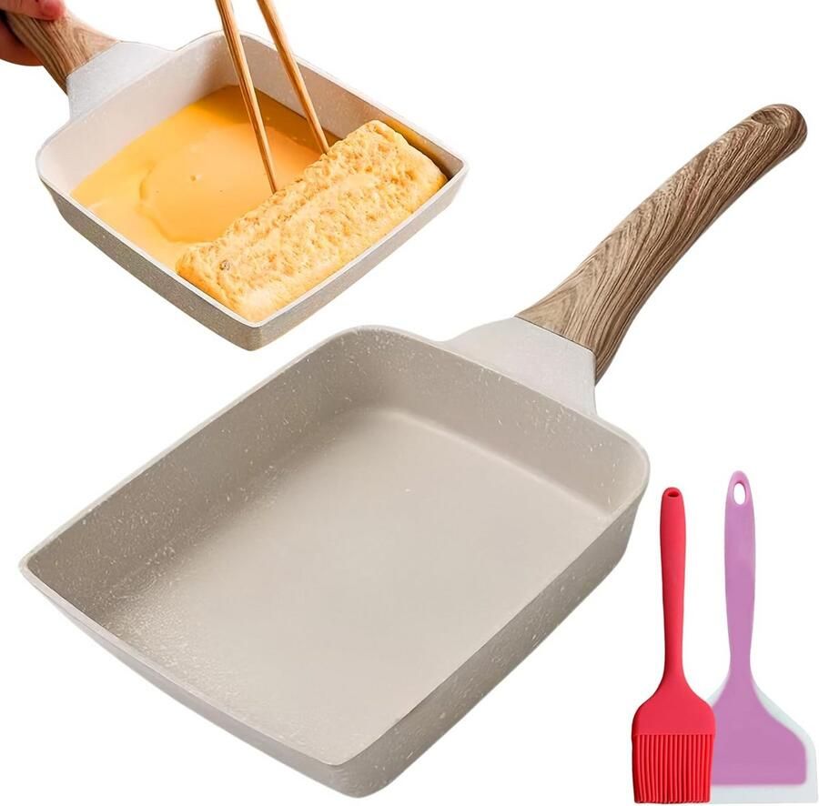 Tamagoyaki pan met spatel en borstel Antiaanbak Alle kookplaten Wit