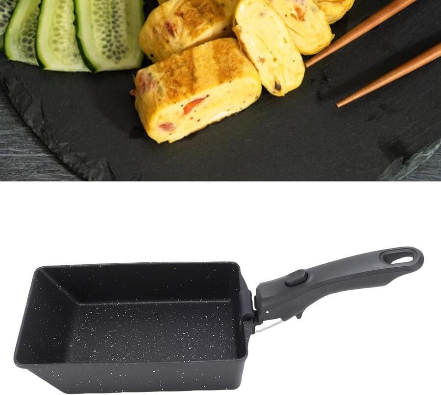 Tamagoyaki Pan Omeletpan Aluminium Ontbijt Maken Antiaanbaklaag 14x22x5.5cm Zwart
