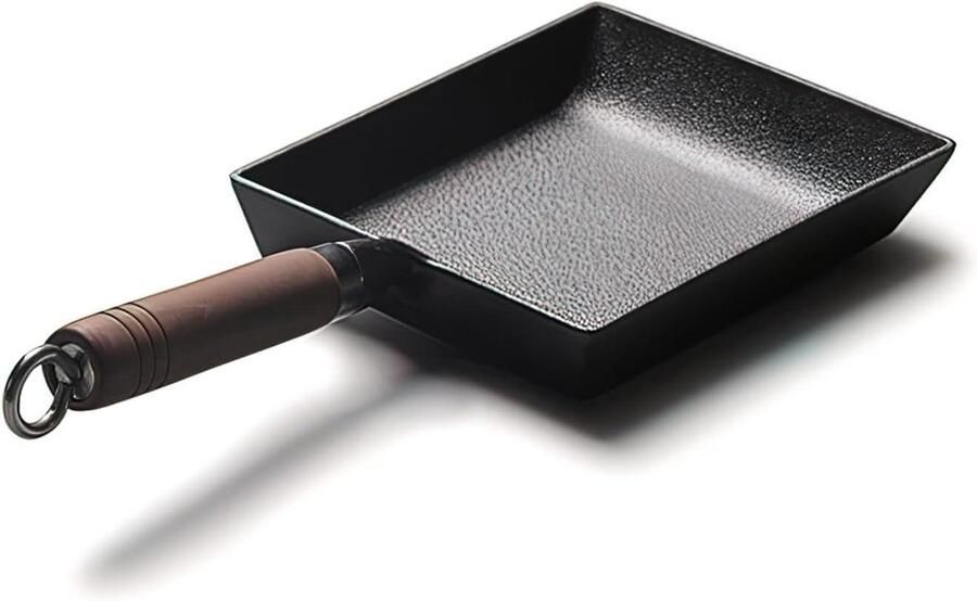 Tamagoyaki Pan Omeletpan Gietijzer Japanse Omeletten Maken Voorgedraaide Anti-aanbaklaag 22 x 18 cm Zwart