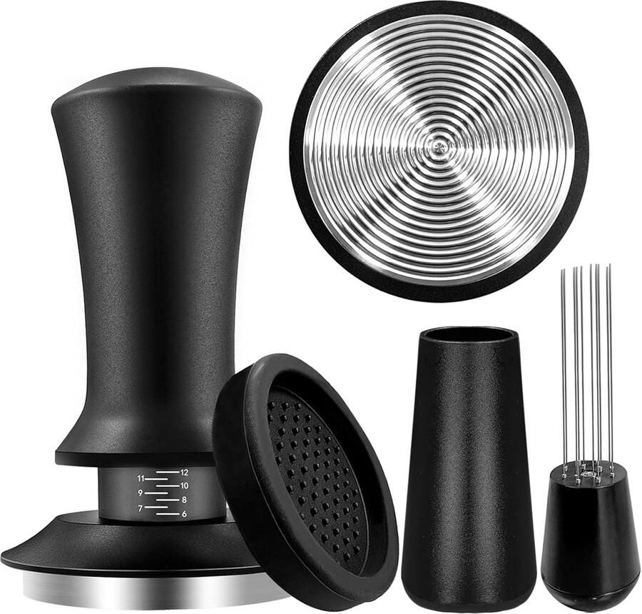 Tamper Set Barista Accessoires Espresso Bereiden Gelijkmatige Druk 51 mm Zilver