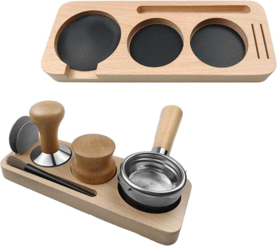 Tamper station-Espresso Tamper Station Base 6-in-1 Tamper Station Houten Espresso Opbergdoos Draagbare Houder Koffie Draagbare Houder Base Geschikt voor 51mm Espresso Machine Accessoires (Beuken 24*9.5)