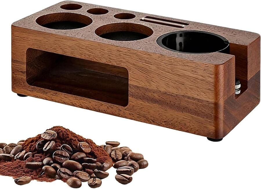 Tamper Station Hout Espresso Organizer Koffie Bereiden Antislip Onderlegger 26 x 13 x 9 cm Houtkleur