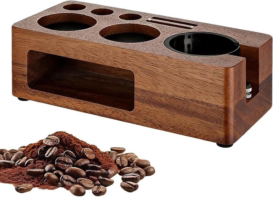Tamper Station Hout Koffie Organizer Espresso Bereiden Antislip Onderkant 26 x 13 x 9 cm Houtkleur