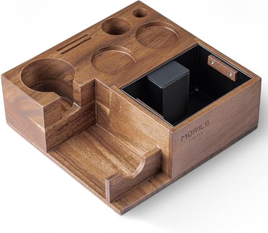Tamper Station Koffie Hout Espresso Bereiden Met Afvalbak 51-54 mm Walnoot