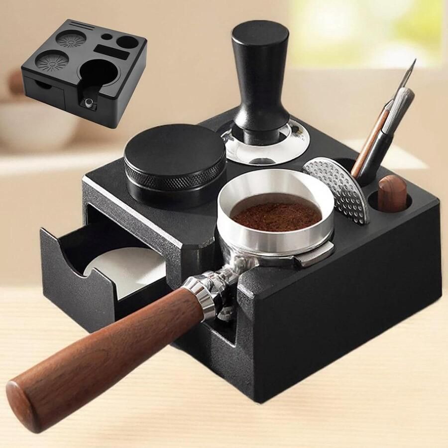 Tamper Station Koffie Persstation Espresso Koffie Bereiden In Hoogte Verstelbaar 51-58 mm Zwart