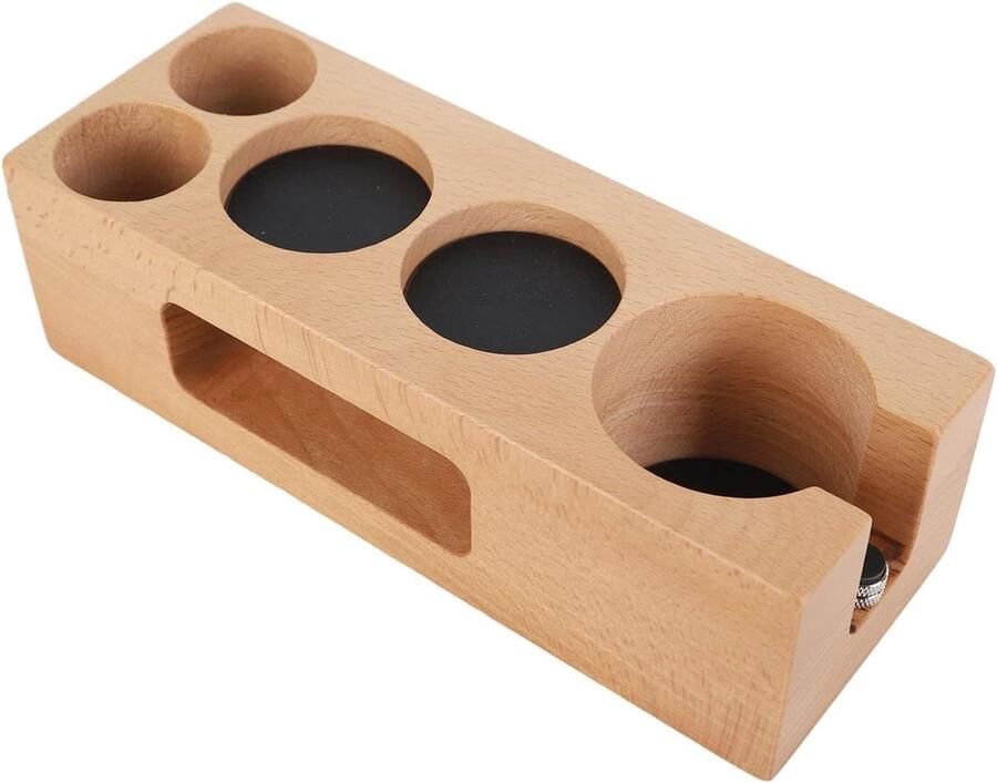 Tamper Station Koffiehouder Espresso Bereiding Antislipbasis Beukenhout 58 mm Houtkleur