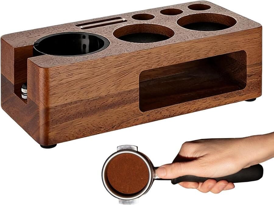 Tamperstation Hout Espresso Organizer Koffie Bereiden Antislip Onderkant 24 cm Breed Houtkleur