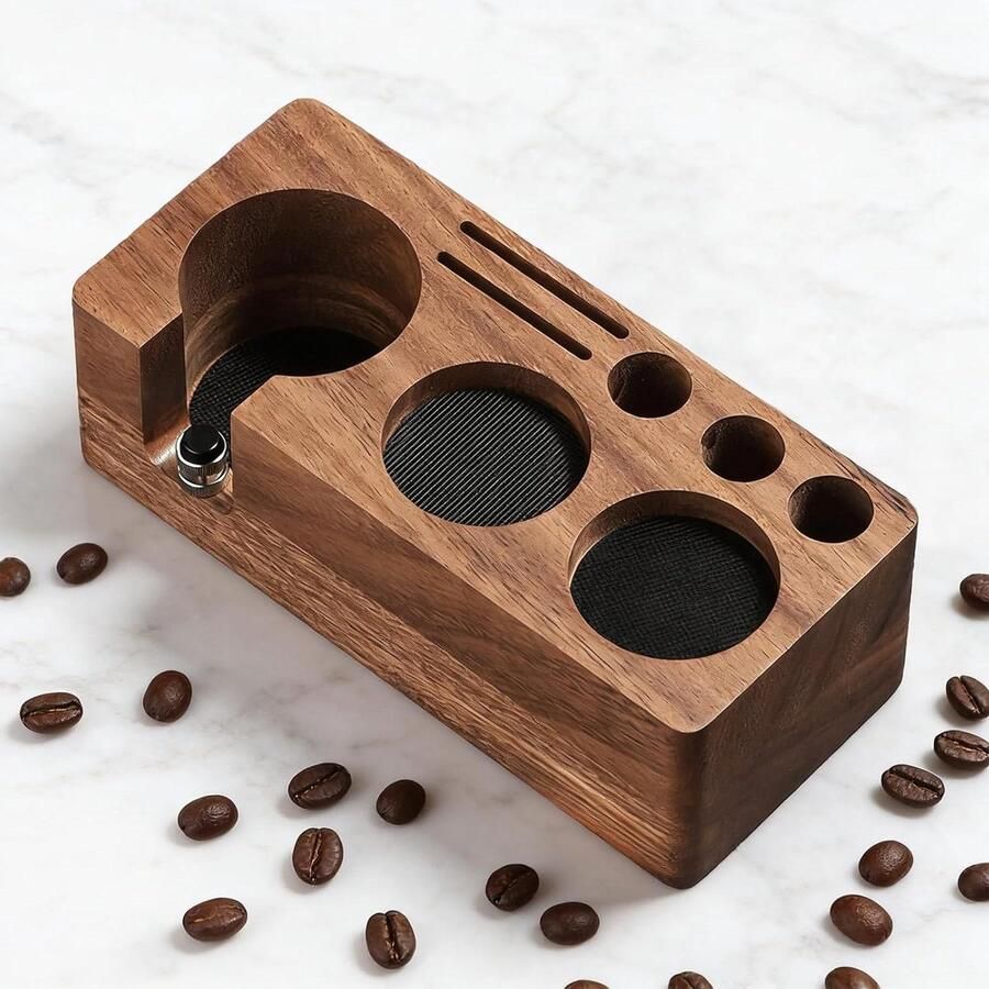 Tamperstation Walnoothout Barista Station Espresso Bereiding Vijf-in-één Design 51-54 mm Bruin