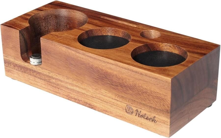 Tamperstation Walnoothout Koffie Accessoire Espresso Bereiden Vijf-in-één Design 51 tot 54 mm Bruin