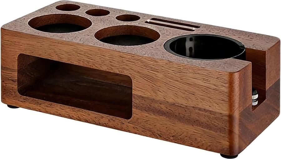 Tamperstation Walnoothout Koffie Tamping Station Espresso Bereiden Verstelbaar Portafilter Systeem 53 mm Bruin