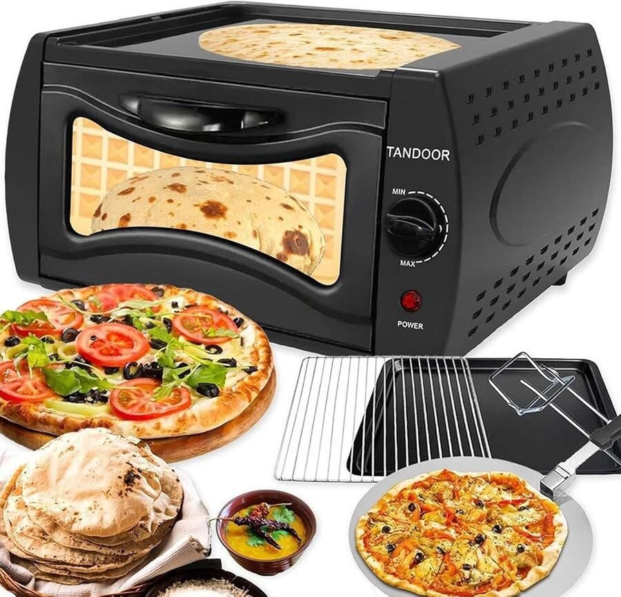 Elektrische Oven Mini Tandoor Authentiek Bakken Dubbele Pizza Oven 15 Liter Zilver