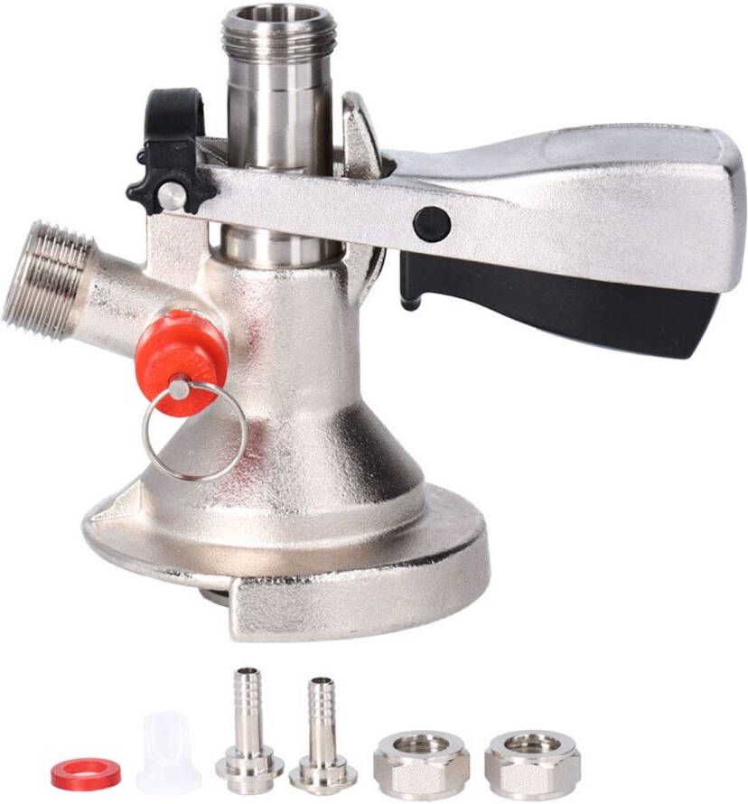 Tapkoppeling van roestvrij staal met G5 8 A aansluiting en ontlastklep ideaal voor het veilig en eenvoudig aansluiten op biervaten