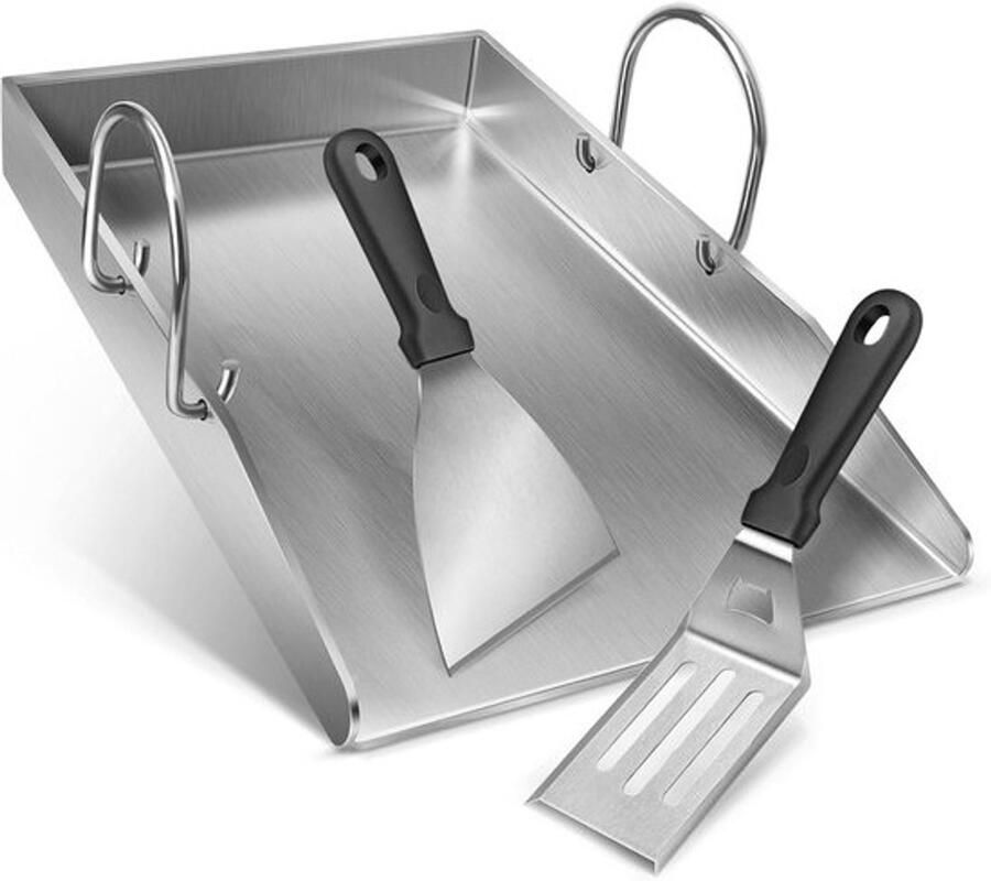 Teflon grillplaat met spatels voor gas- en houtskoolgrills 40 x 30 cm