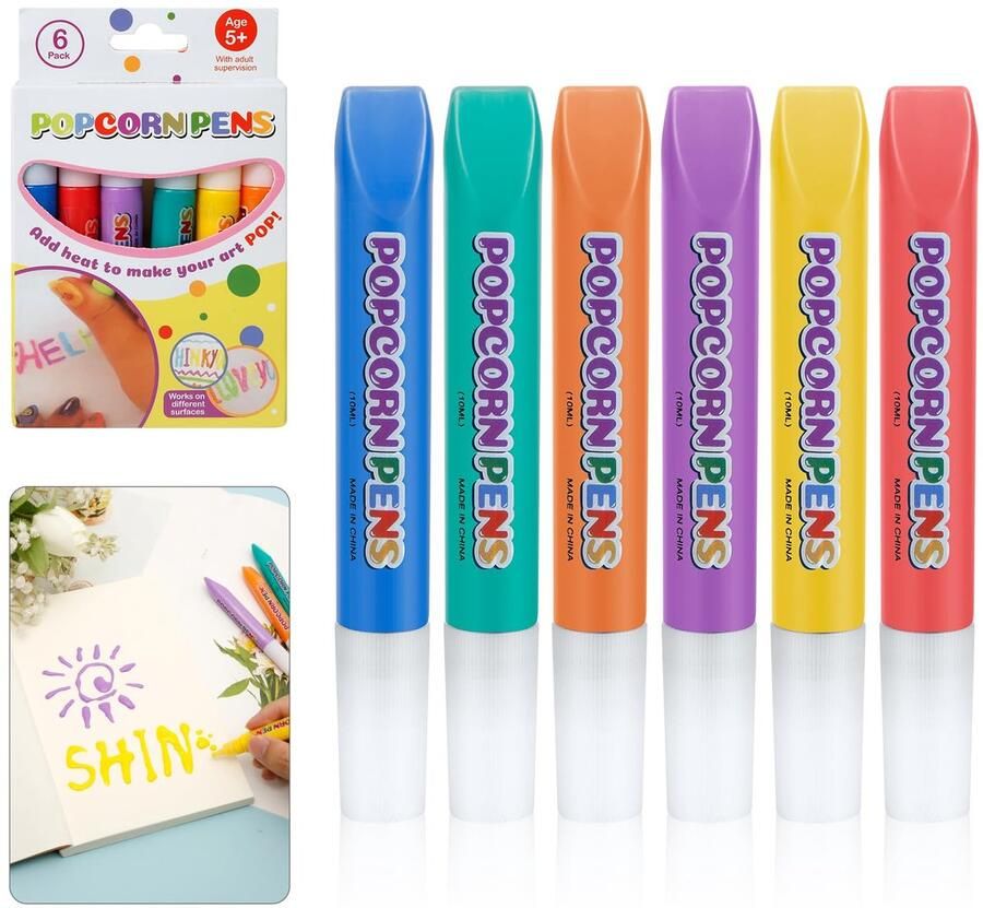 Tekenpennen 6 kleuren magische gezwollen verfmarkers 3D popcorn effect perfect voor kunst en creativiteit m-winkel