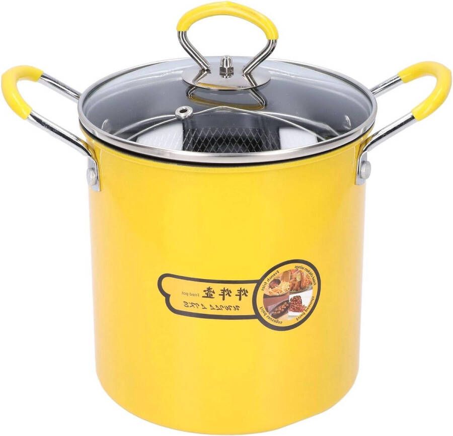 Tempura Friteuse 3 l Roestvrij Staal 304 Braadpan Met Deksel en Afdruiprek Voor Olie Friet Compatibel Met Alle Soorten Fornuizen Keuken Huis Geel