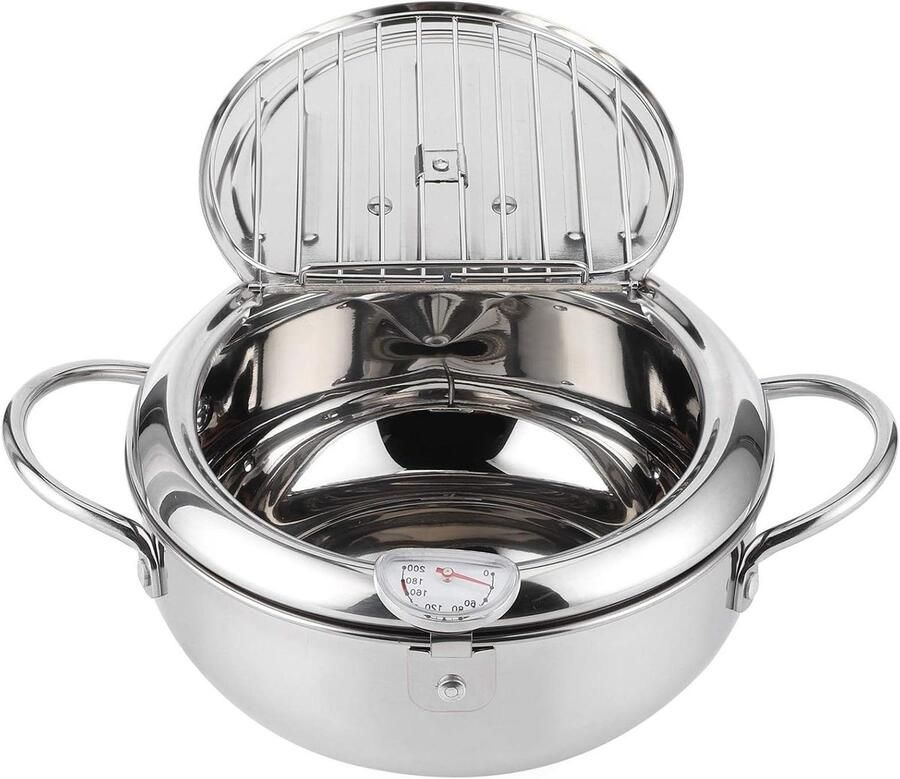 Tempura friteuse Japanse stijl pan Eten bereiden Met thermometer 24 cm Zilver