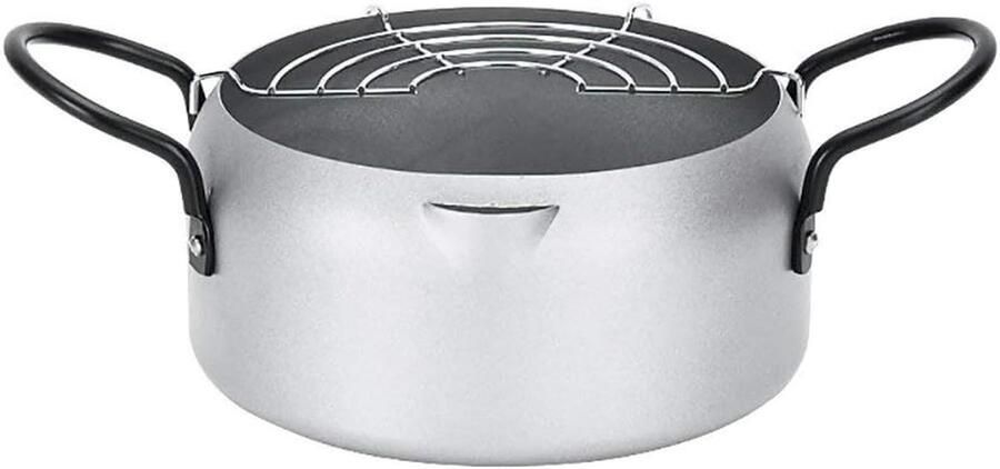 Tempura Friteuse Pot Mini Frituurpan Thuis Frituren Afneembaar Afdruiprek 16x9cm Zwart