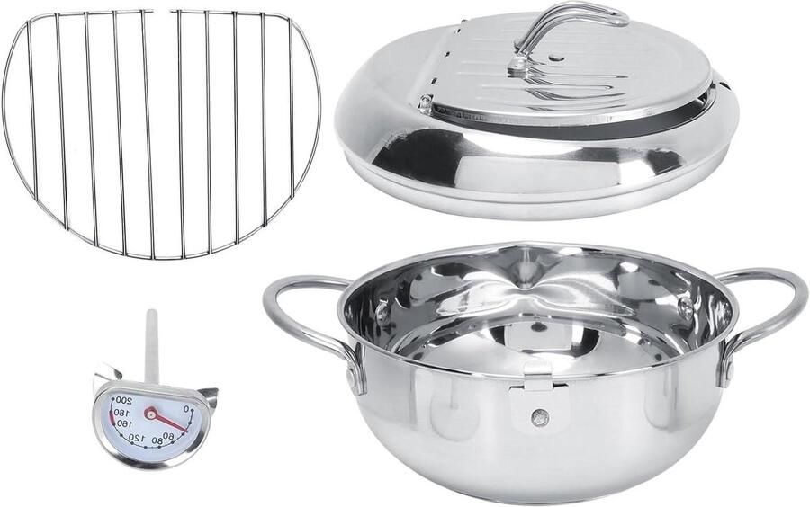 Tempura Koekenpan Japanse Frituurpan Lekker Frituren Met Ingebouwde Thermometer 28 Cm Zilver - Foto 1