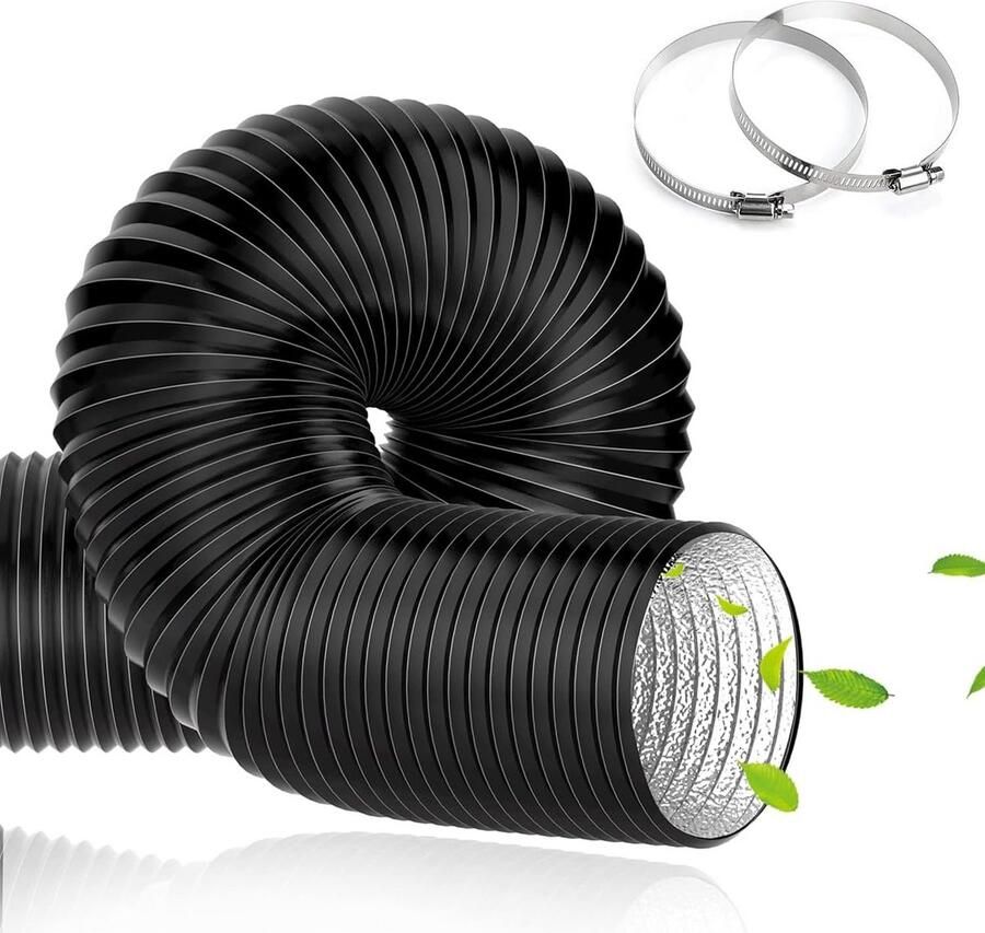 TEOV Afvoerslang Ø 100 mm lengte 3 m PVC aluminium buis flexibele slang afvoerslang met 2 slangklemmen roestvrij staal voor mobiele airconditioning afvoerventilator afzuigkap ventilatiesysteem